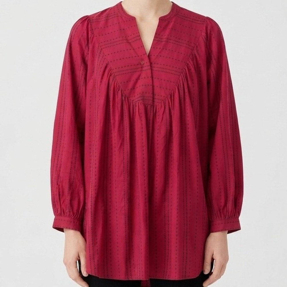 Hatch The Cecily Blouse Womens 3 Large Red Plum Stripe Cotton V-Neck Top NWT